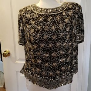 Papell boutique evening beaded top black silver
